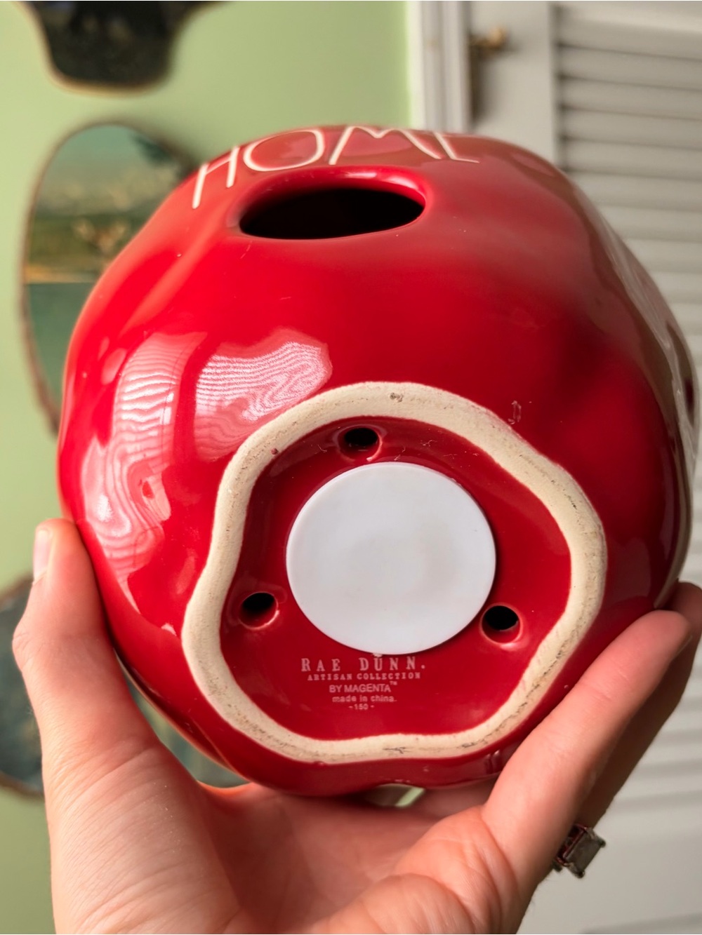 Rae Dunn Vibrant Red 'HOME' Ceramic Apple Farmhouse Birdhouse - Picture 5 of 9